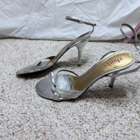 Charlies Shoes - Charlies Silver Metallic Strappy Ankle-Heel Sandals